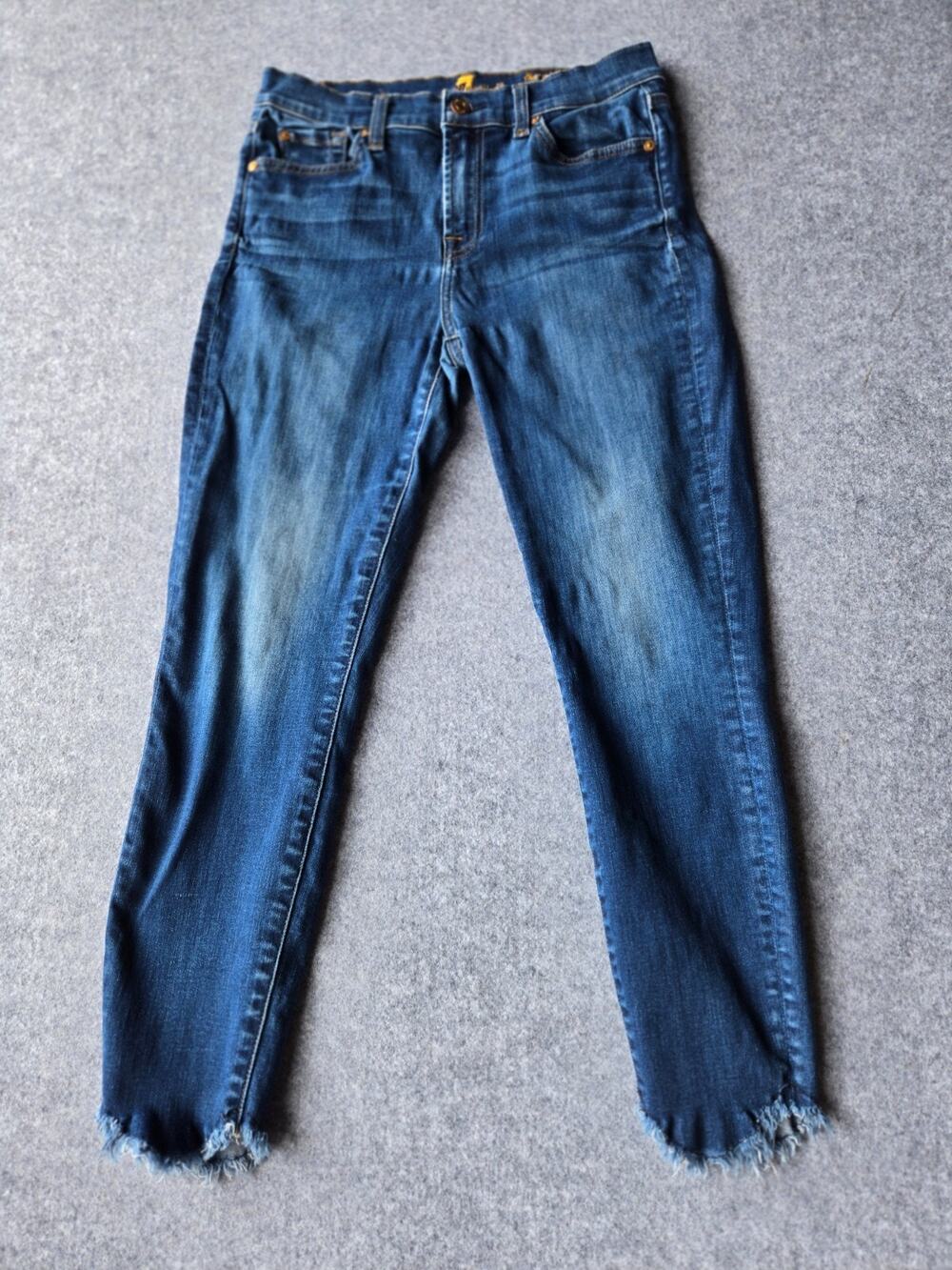 7 For All Mankind The Ankle Skinny Distressed Jeans Women's Size 29 Blue Stretch